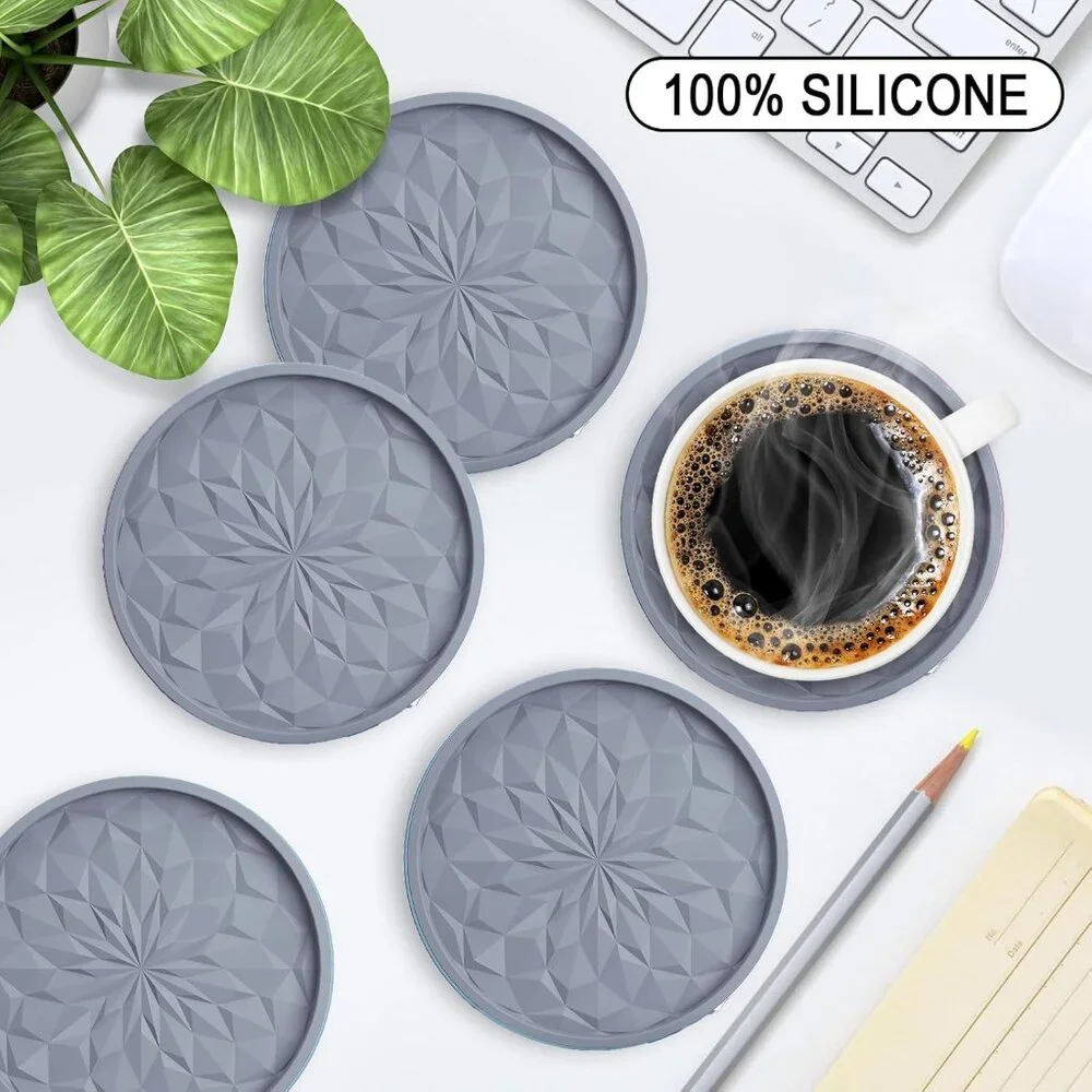 New Silicone Coasters with Holder,[6 Pack] Drinking Coasters - Cup Mat for Hot